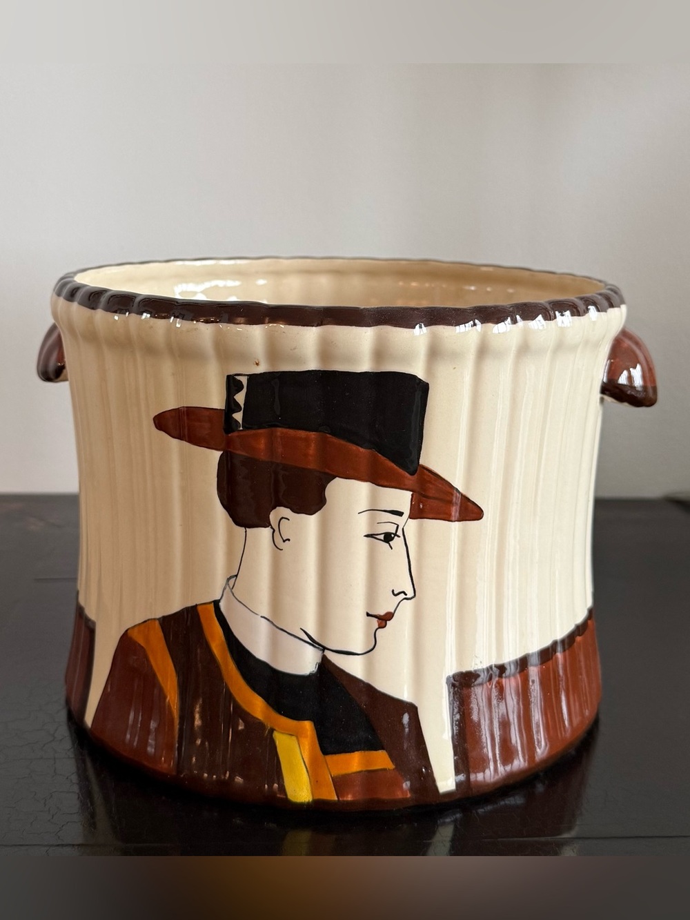 Large Vintage Quimper Cachepot/Jardinière/Planter. Hand-Painted Breton Portraits